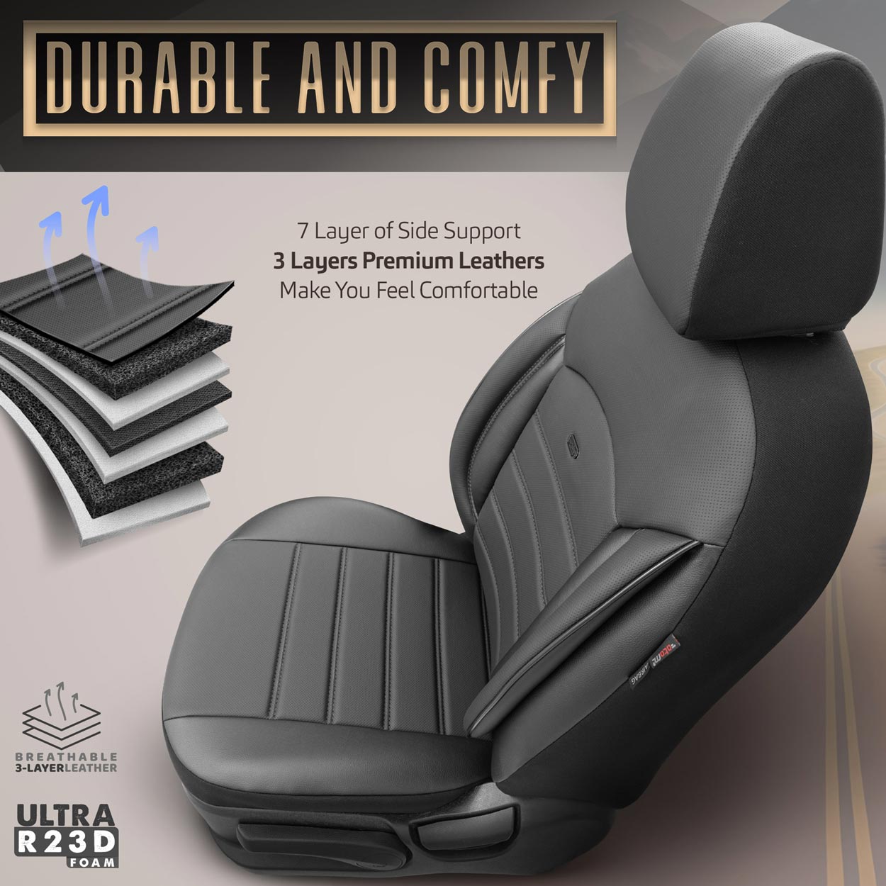 Komplet pokrowców na fotele samochodowe OTOM INSPIRE 3501 BLACK ECO-LEATHER 3-ZIP — ujęcie 6