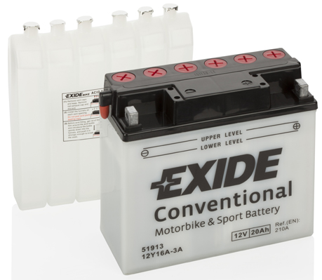 Akumulator 20 Ah 12 V 210A Moto +elek/pra+ EXIDE 12Y16A-3A