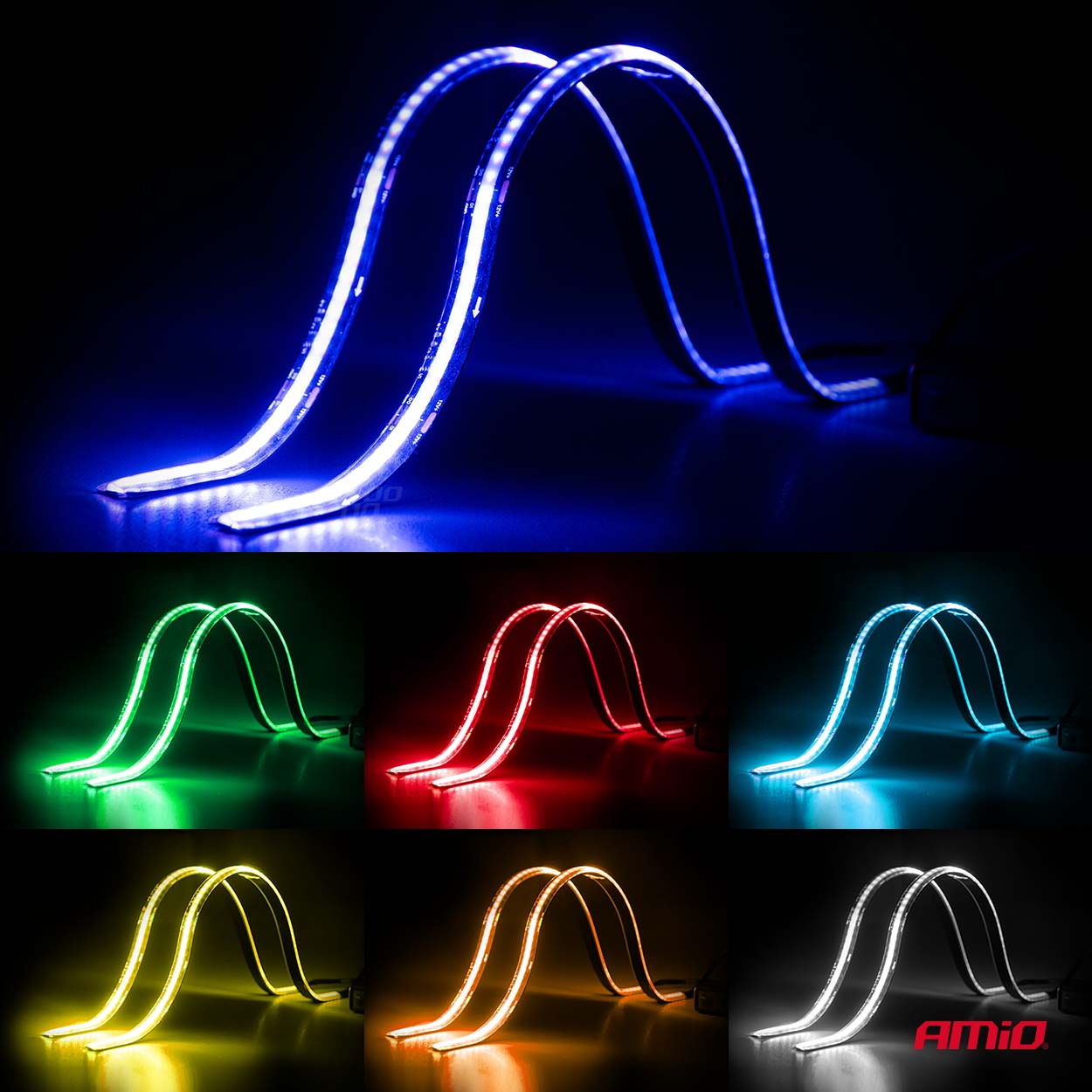 Paski LED COB do samochodu wielobarwne multi kolor RGB z pilotem 2x30cm 12 V — ujęcie 3
