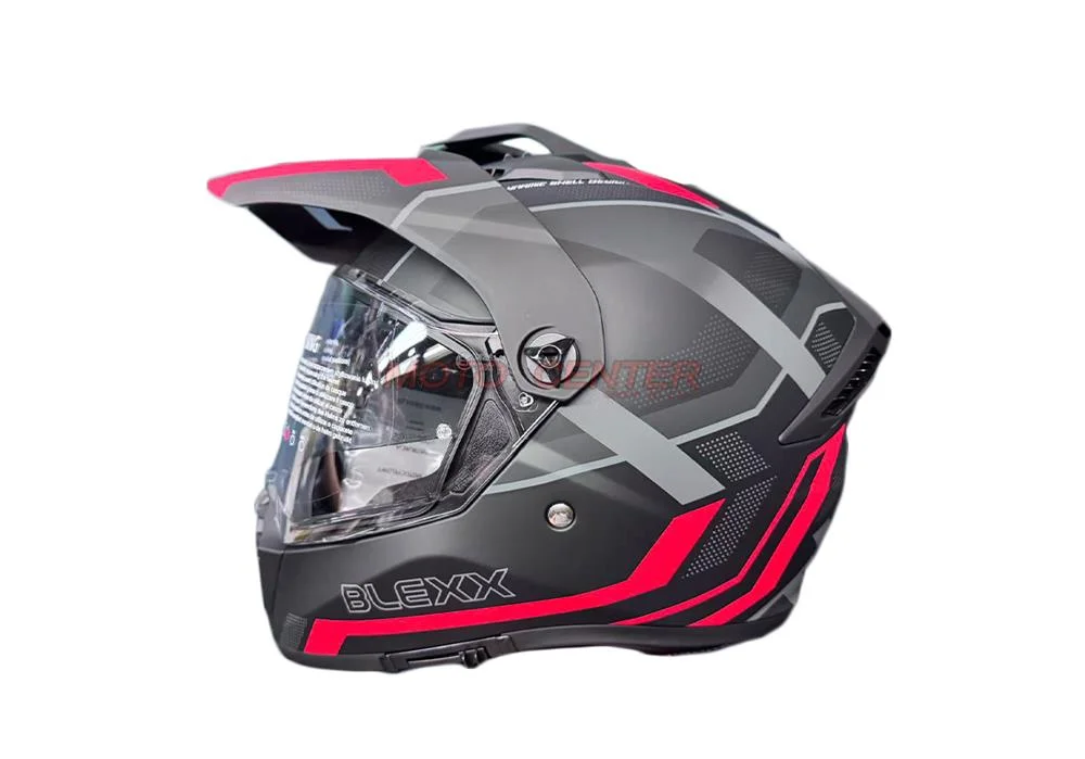 Kask crossowy BLEXX MX318 z szybą i blendą czarny mat/czerwony 2XL