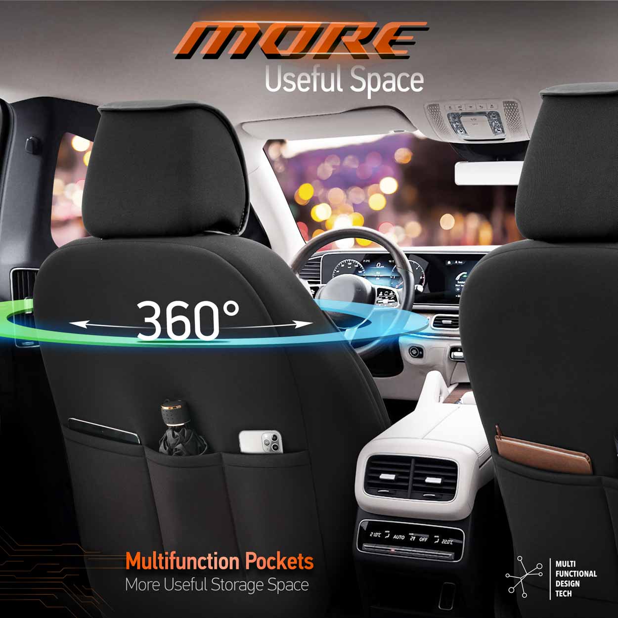 Komplet pokrowców na fotele samochodowe OTOM HORIZON 1805 ORANGE 3-ZIP — ujęcie 4