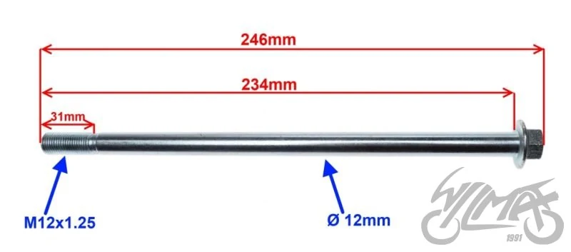 Oś koła przód ø12×235 bez tulejki — Czoper — Kinroad XT50Q Czoper — ujęcie 2