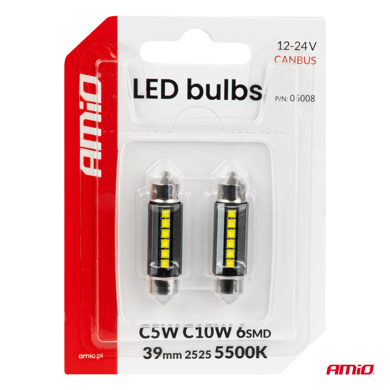 Żarówki LED CANBUS C5W C10W 39 mm 2525 6SMD białe 12 V 24 V — ujęcie 4