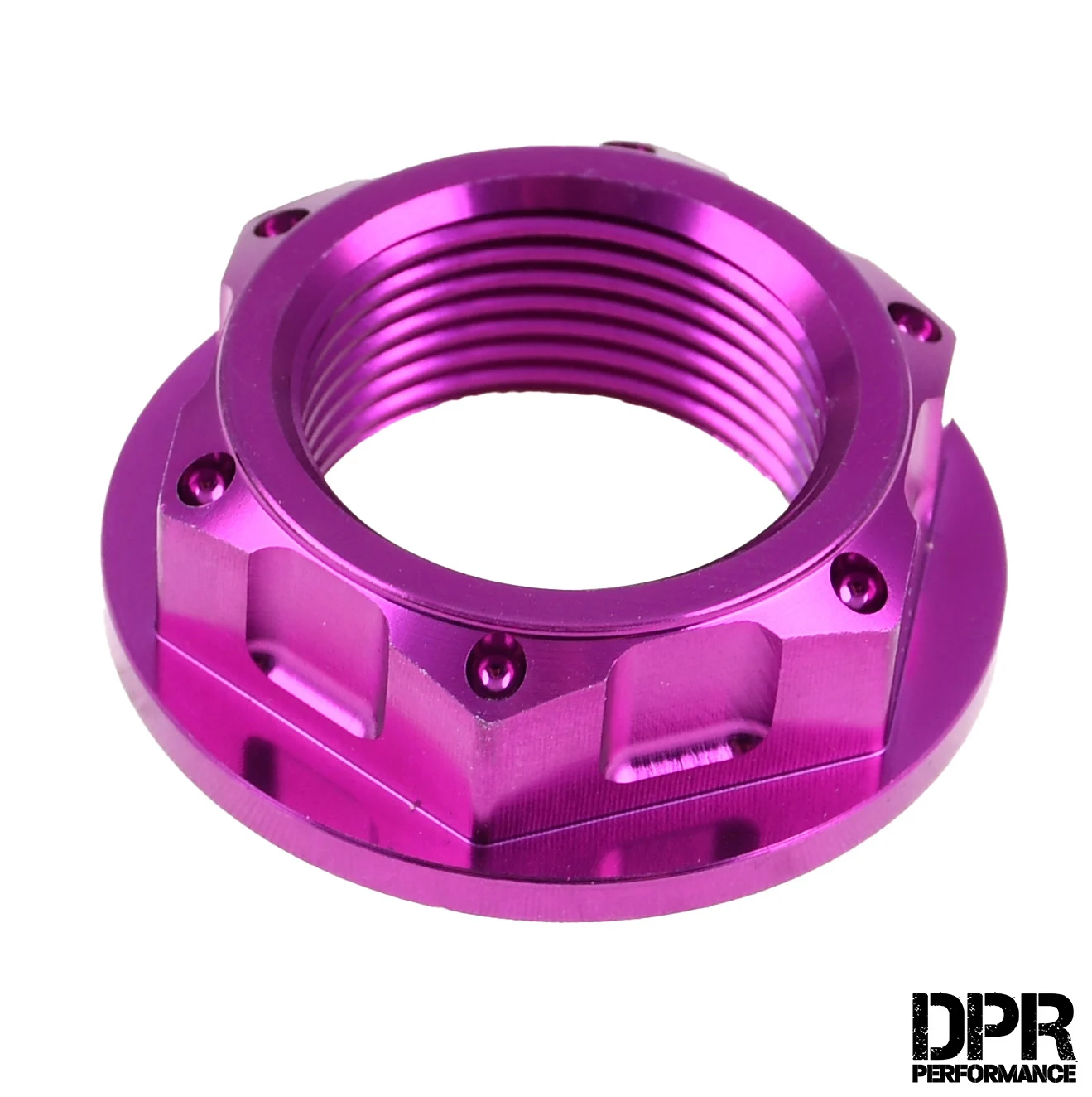 Nakrętka półki widelca Simson M24 × 1,5 aluminium CNC anoda fioletowa DPR Performance — ujęcie 1
