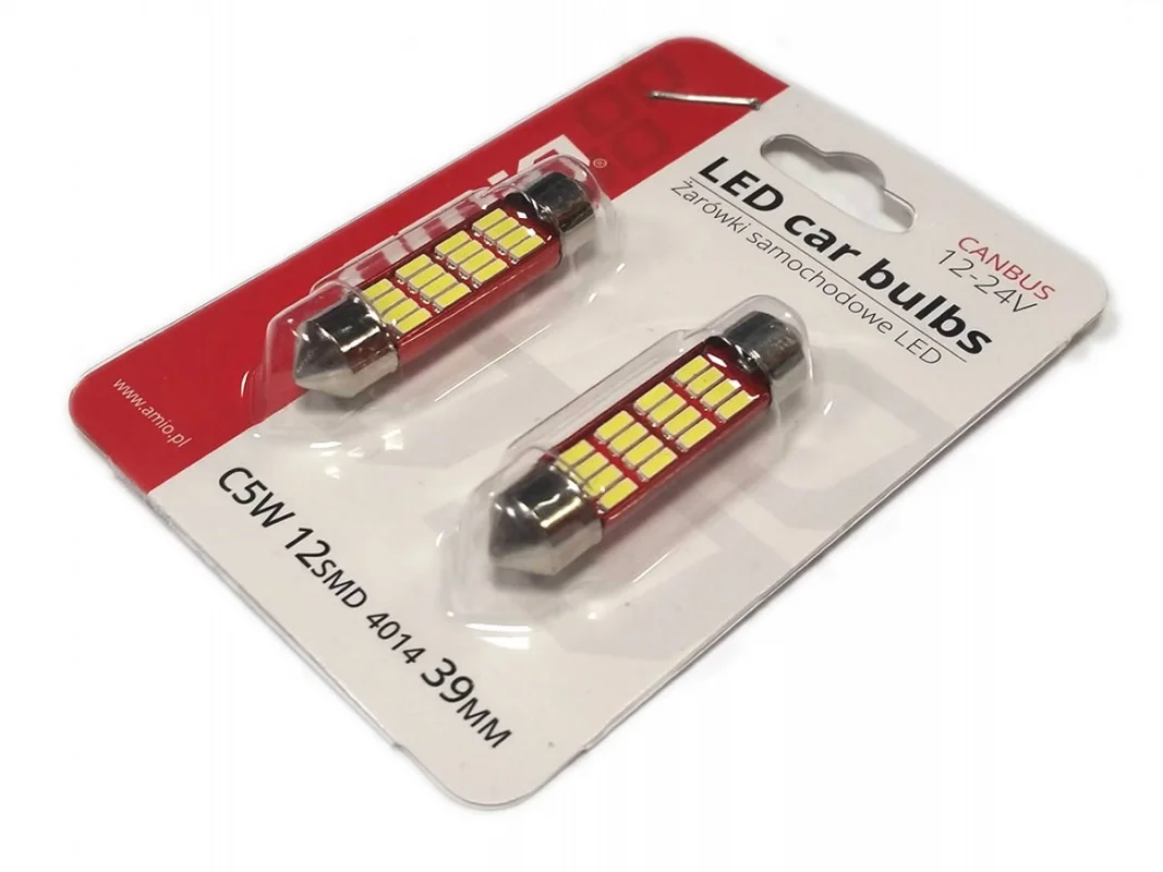 Żarówka rurkowa SV8.5 12V/24V 39mm 16xSMD4014 LED Festoon CANBUS biała AMIO (2szt.) — ujęcie 3