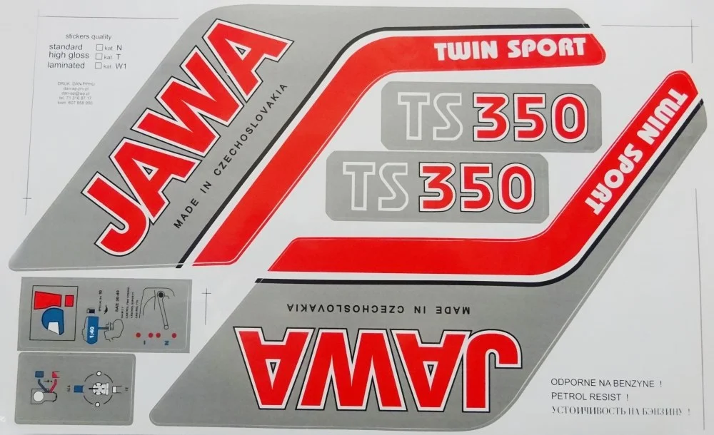 Nalepki zbiornika paliwa JAWA-350 czerwone