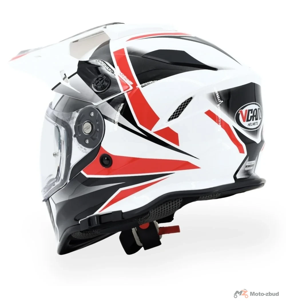 Kask VCAN model H331 ridge white/Black enduro z szybą i blendą biało-czerwono-czarny S — ujęcie 6