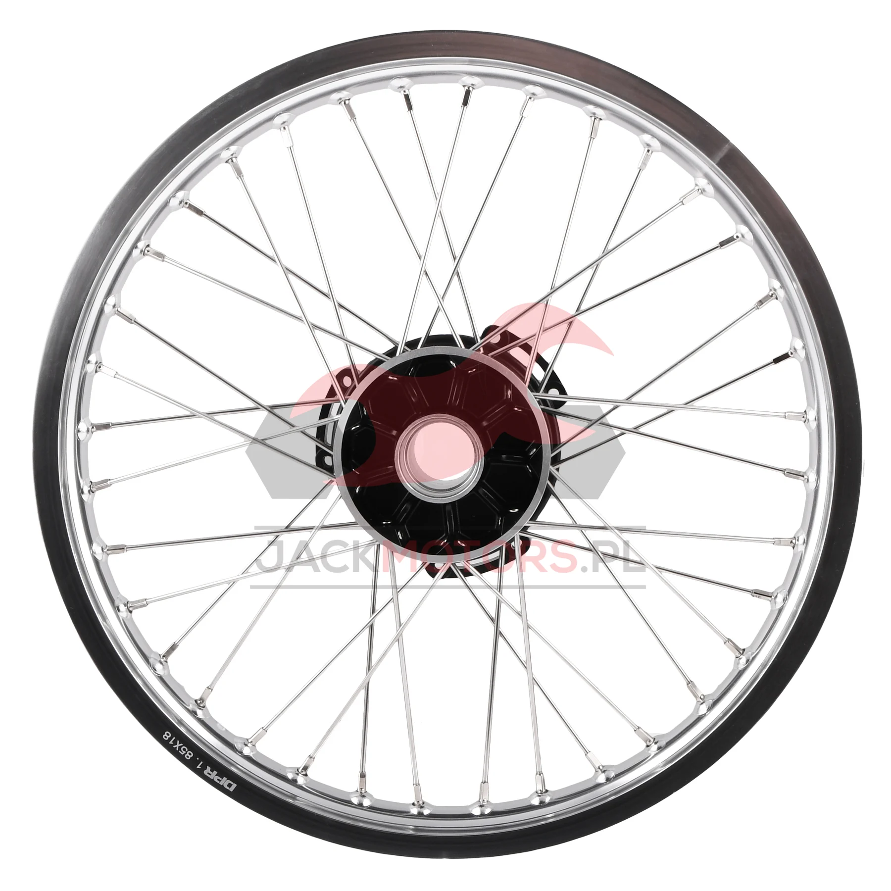 Koło jezdne przód MZ ETZ 1,85 × 18 aluminium DPR Classic hamulec tarczowy czarna piasta + szprychy INOX — ujęcie 2