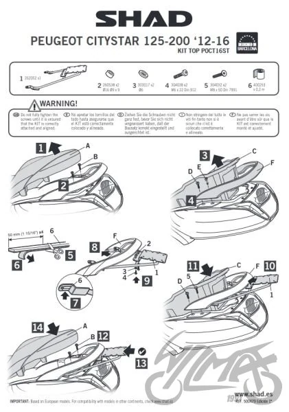 Stelaż kufra centralnego SHAD do Peugeot Citystar 50 / Citystar 125 / Citystar 200 — ujęcie 2