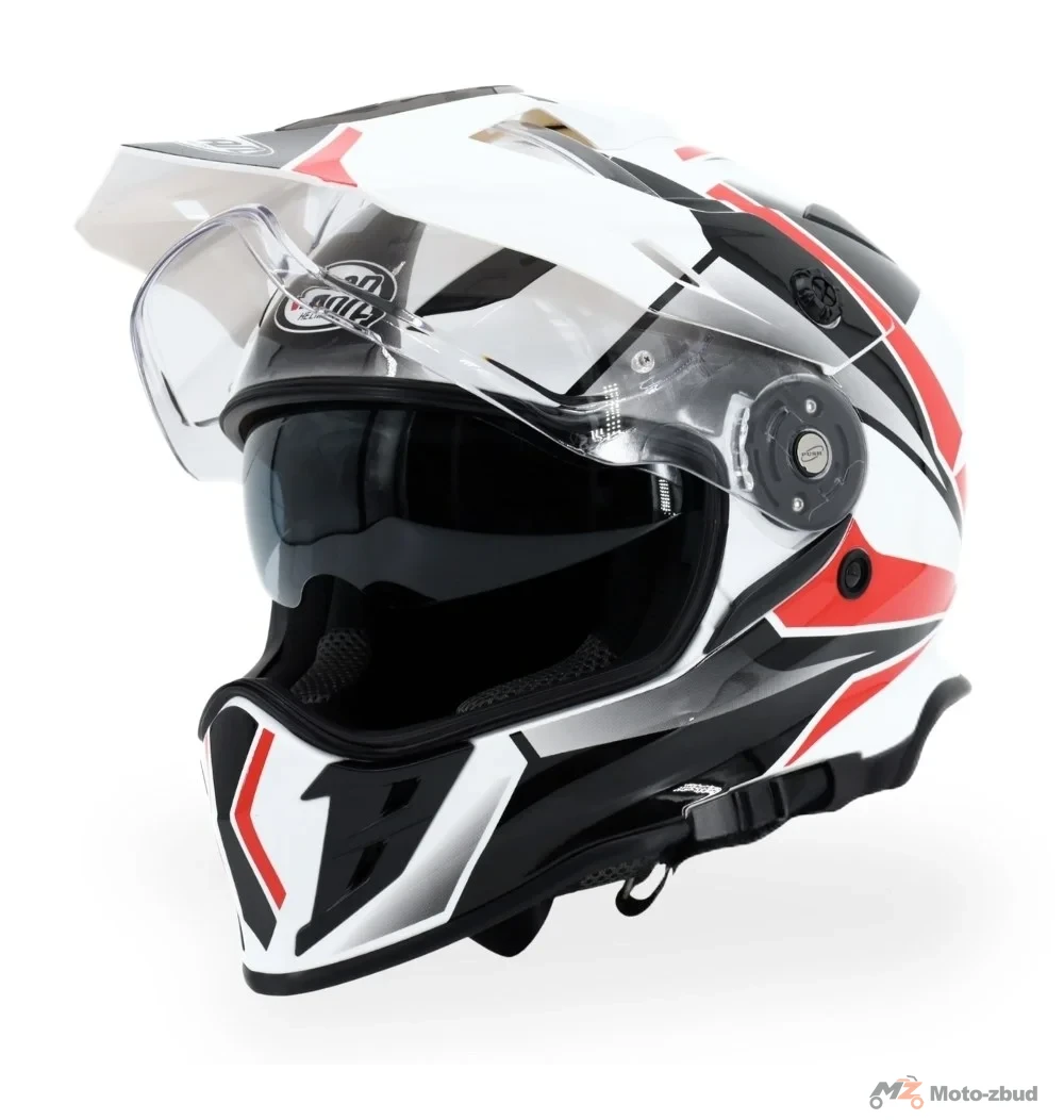 Kask VCAN model H331 ridge white/Black enduro z szybą i blendą biało-czerwono-czarny S — ujęcie 3