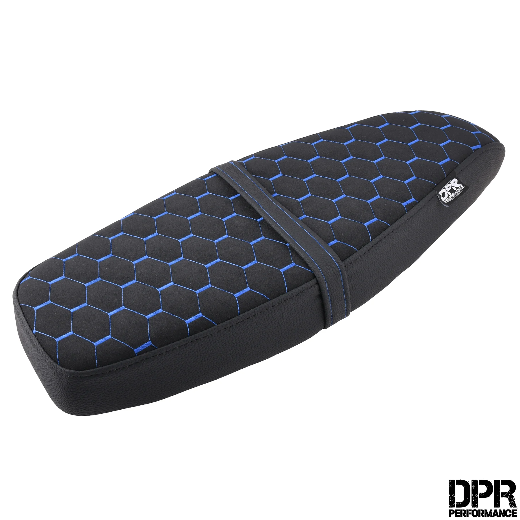 Siedzenie Simson S50 S51 S70 tuning pikowane honeycomb czarne + niebiesko / czarne szwy DPR Performance — ujęcie 2
