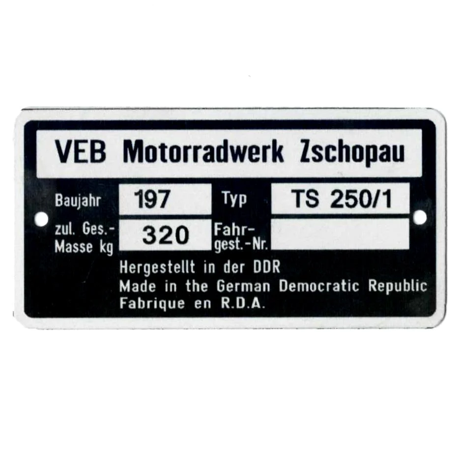 Tabliczka znamionowa MZ TS 250/1 PL — ujęcie 2