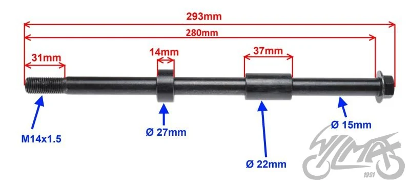 Oś koła tył ø15 × 280 do Junaka 901 sport — ujęcie 2