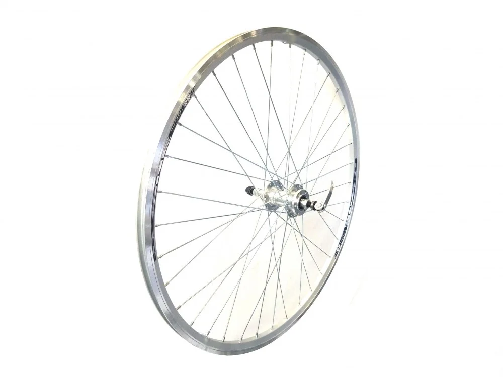 Koło tylne 28" stożkowe srebrne wolnob. pod tarcz