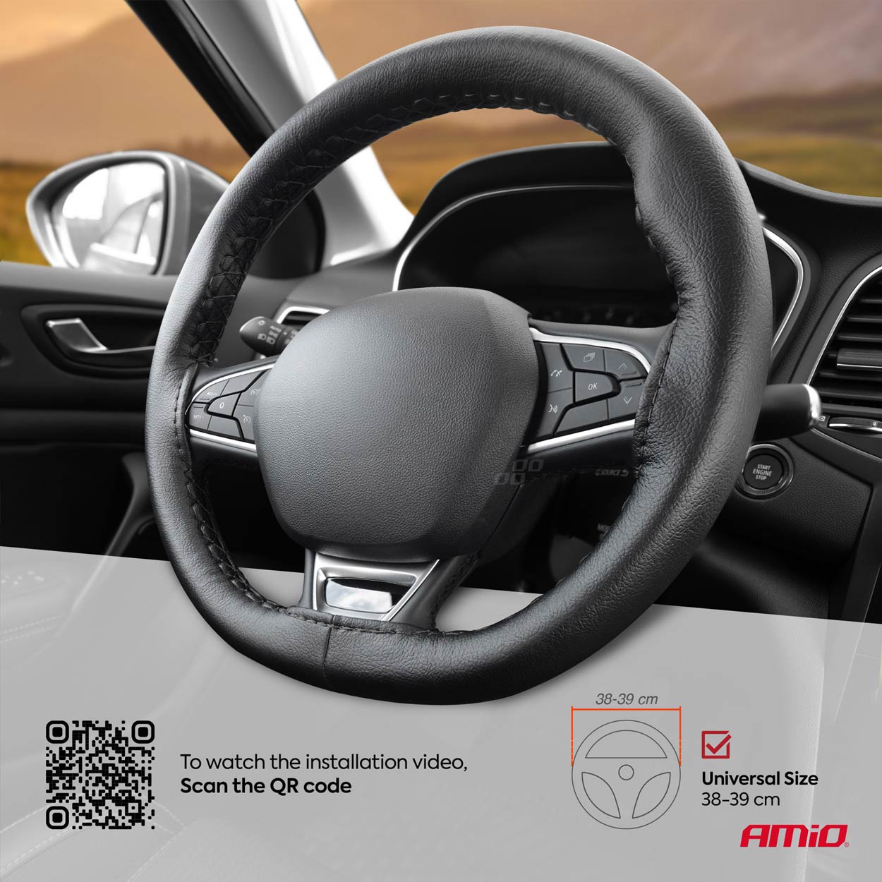Pokrowiec sznurowany na kierownicę samochodową M 38-39cm OTOM-OTDK101 — ujęcie 7