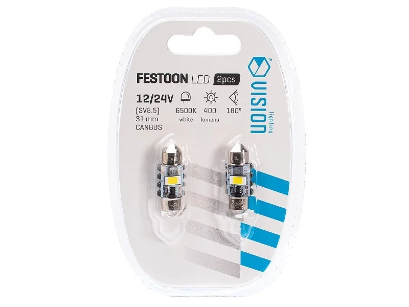 Żarówka rurkowa SV8.5 12V/24V 31mm 1xSMD3570 Festoon CANBUS biała VISION (2szt.) — ujęcie 2