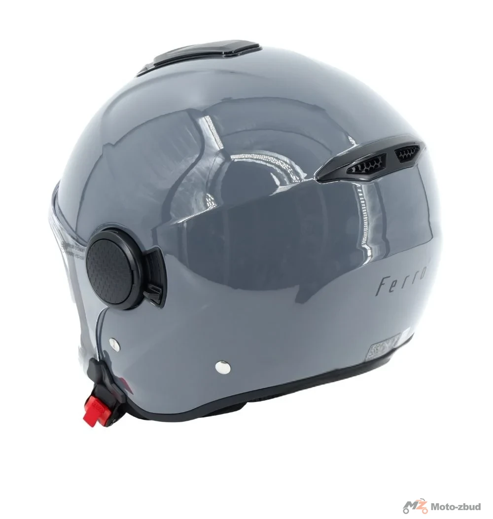 Kask Ferro OF839 z szybą i blendą przeciwsłoneczną bez szczęki szary połysk XS — ujęcie 2
