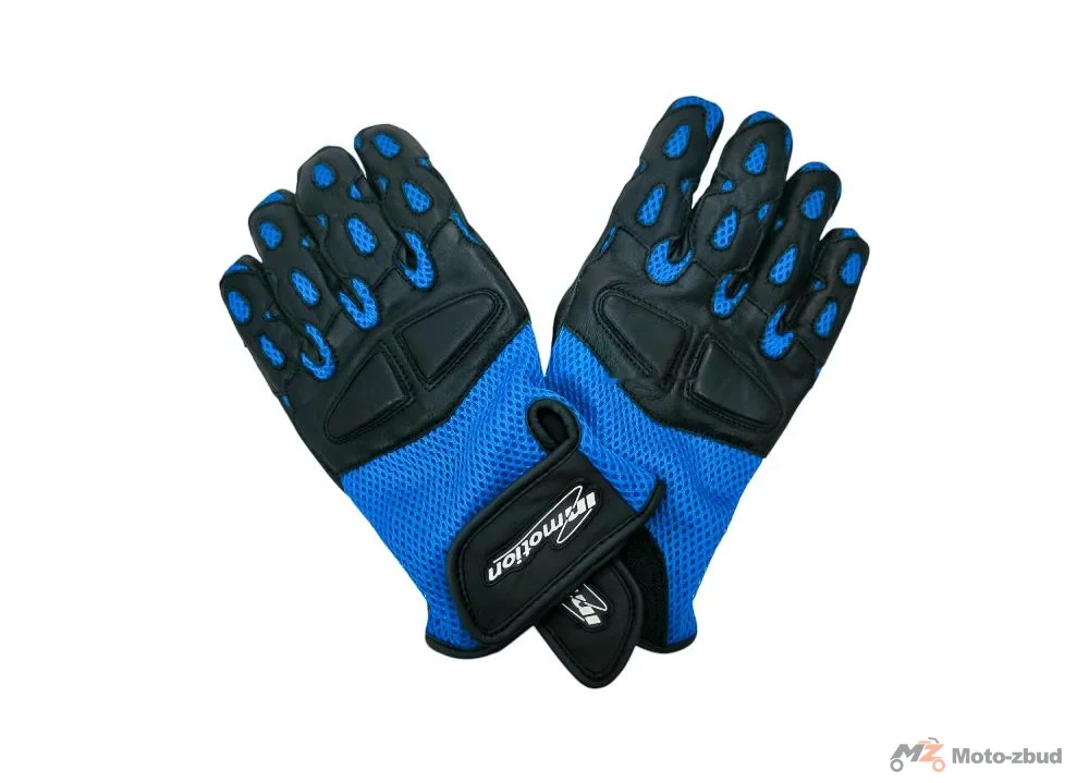 Rękawice motocyklowe skórzane czarne/niebieskie XL