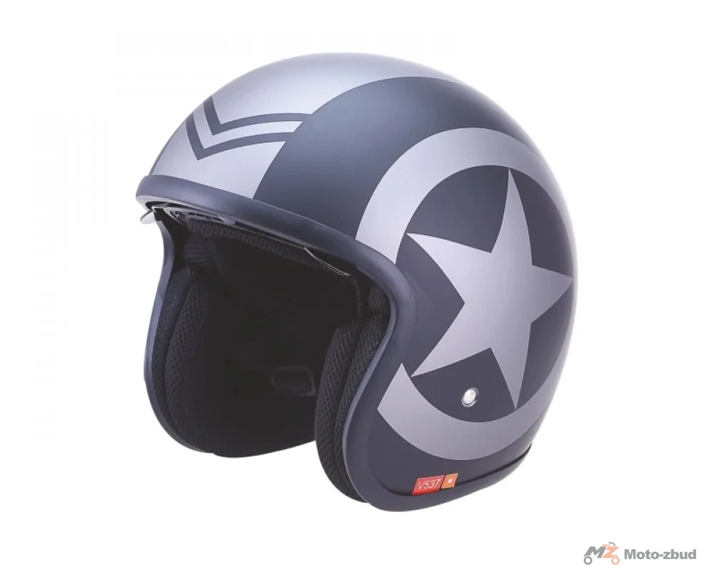 Kask VCAN model V537 Matt Black Star bez szczęki czarny Matt z gwiazdą XL — ujęcie 2