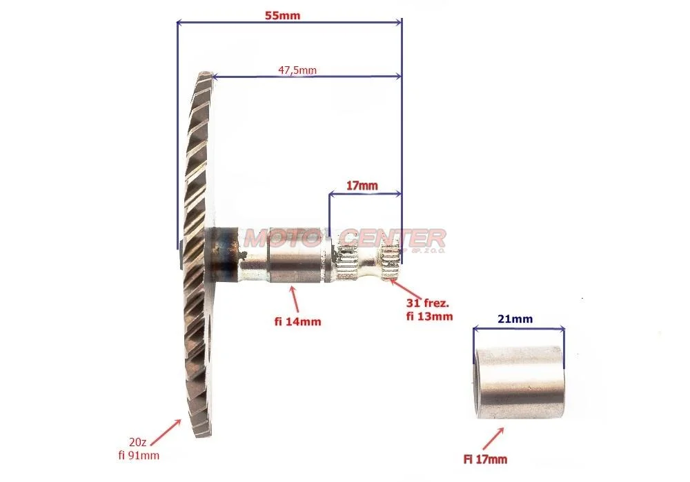 Zębatka startera nożnego 50 cm³ skuter 4T 139QMB GY6 Delfin (dł. wałka 47,5 mm) 7Z — ujęcie 2