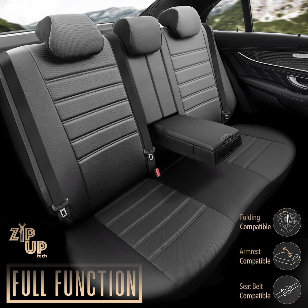 Komplet pokrowców na fotele samochodowe OTOM INSPIRE 3501 BLACK ECO-LEATHER 3-ZIP — ujęcie 5