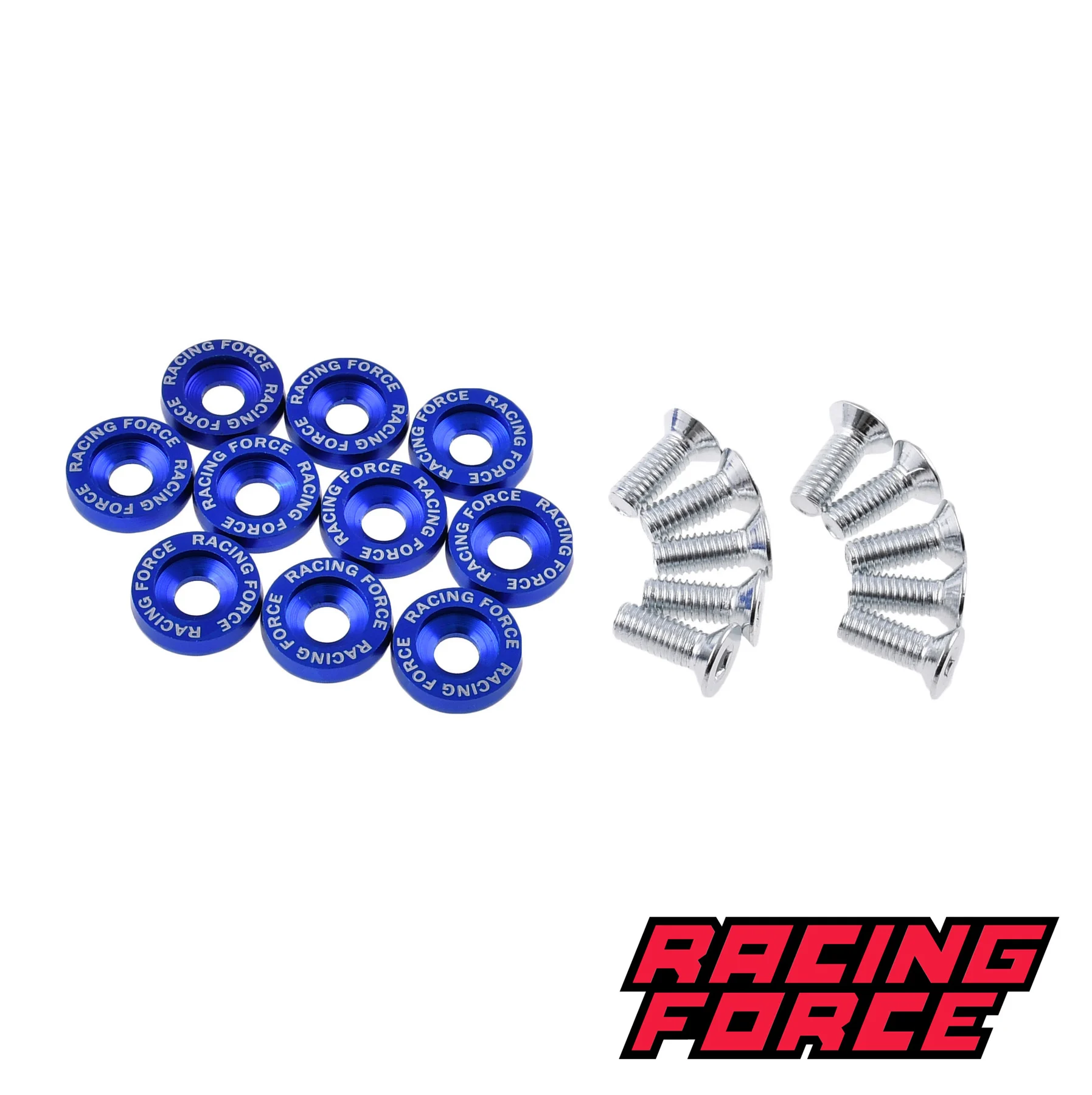 Ozdobne podkładki anodowane + śruby M6 niebieskie zestaw 10 szt. Racing Force — ujęcie 1