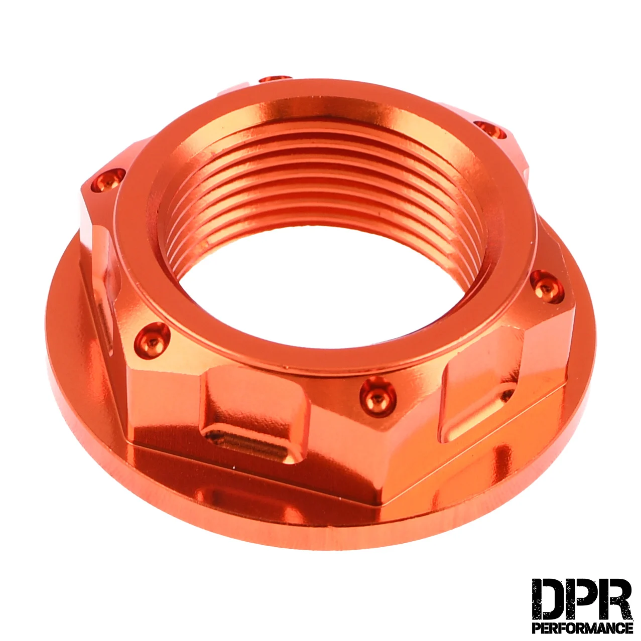 Nakrętka półki widelca Simson M24 × 1,5 aluminium CNC anoda pomarańczowa DPR Performance — ujęcie 1
