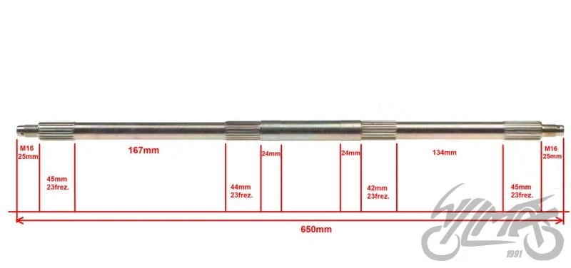 Oś tylna do ATV — 650 mm — z piastami, bez zębatki i tarczy — ujęcie 2