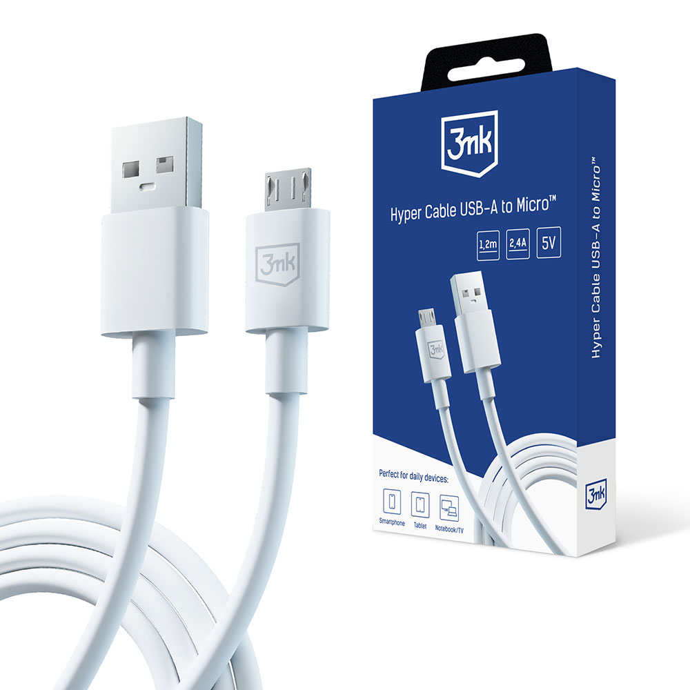 Kabel USB-A to micro 5 V 2.4A 1.2M biał 3MK 5903108541176