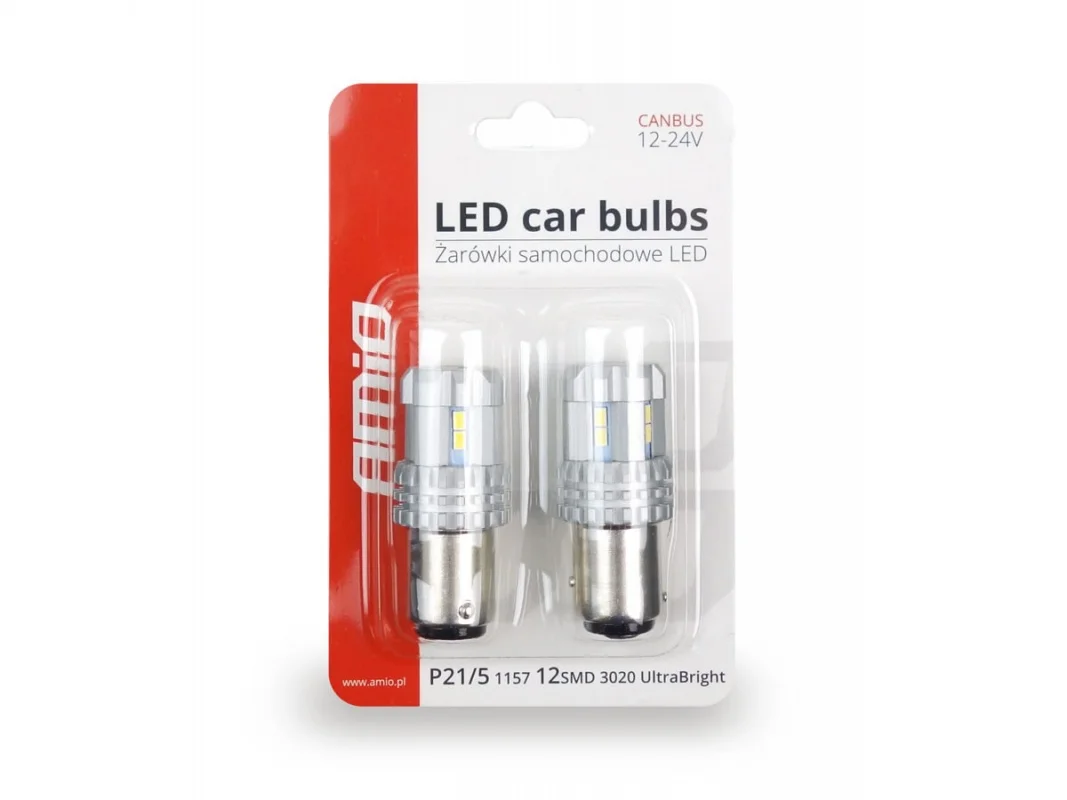 Żarówka BAY15D 12V/24V 12x3020 SMD UltraBright LED CANBUS biała AMIO (2szt.) — ujęcie 5