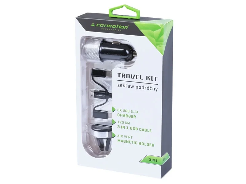 Zestaw ładowarka samochodowa 2x USB 3.1A + kabel 3w1 + uchwyt magnetyczny — ujęcie 2
