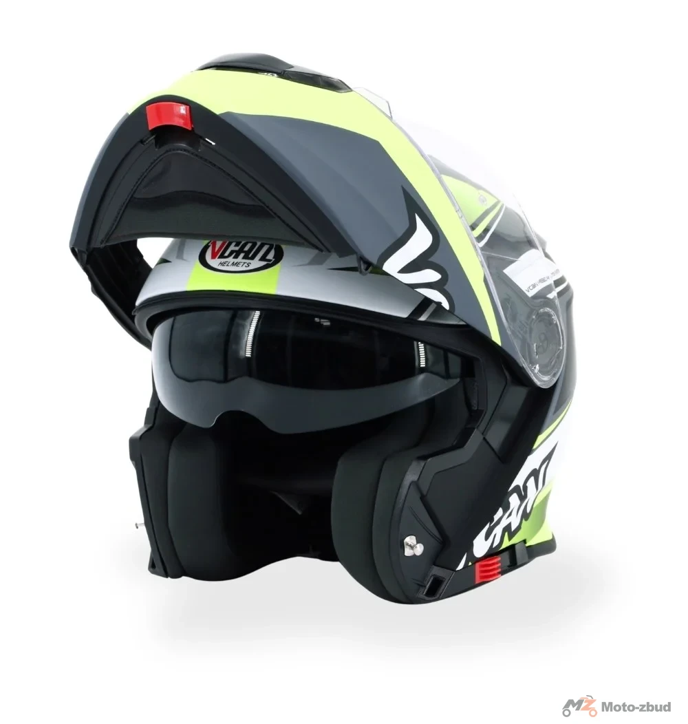 Kask VCAN model H271 asteroid galaxy fluo z podnoszoną szczęką i blendą czarno-biało-zielono matowy S — ujęcie 3