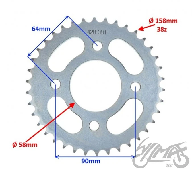 Zębatka tył 38z 428 do Rometa R125 / R150 — ujęcie 2