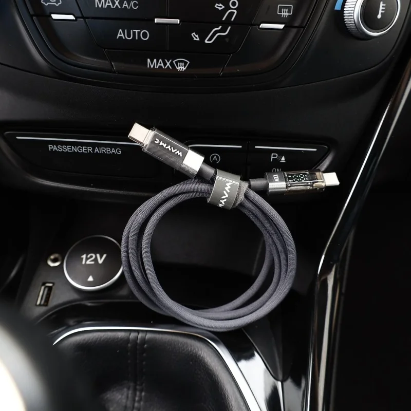 WAYME Kabel do ładowania i synchronizacji w oplocie z mikrofibry 100 cm USB-C > USB-C max 100W z wyświetlaczem szary — ujęcie 5