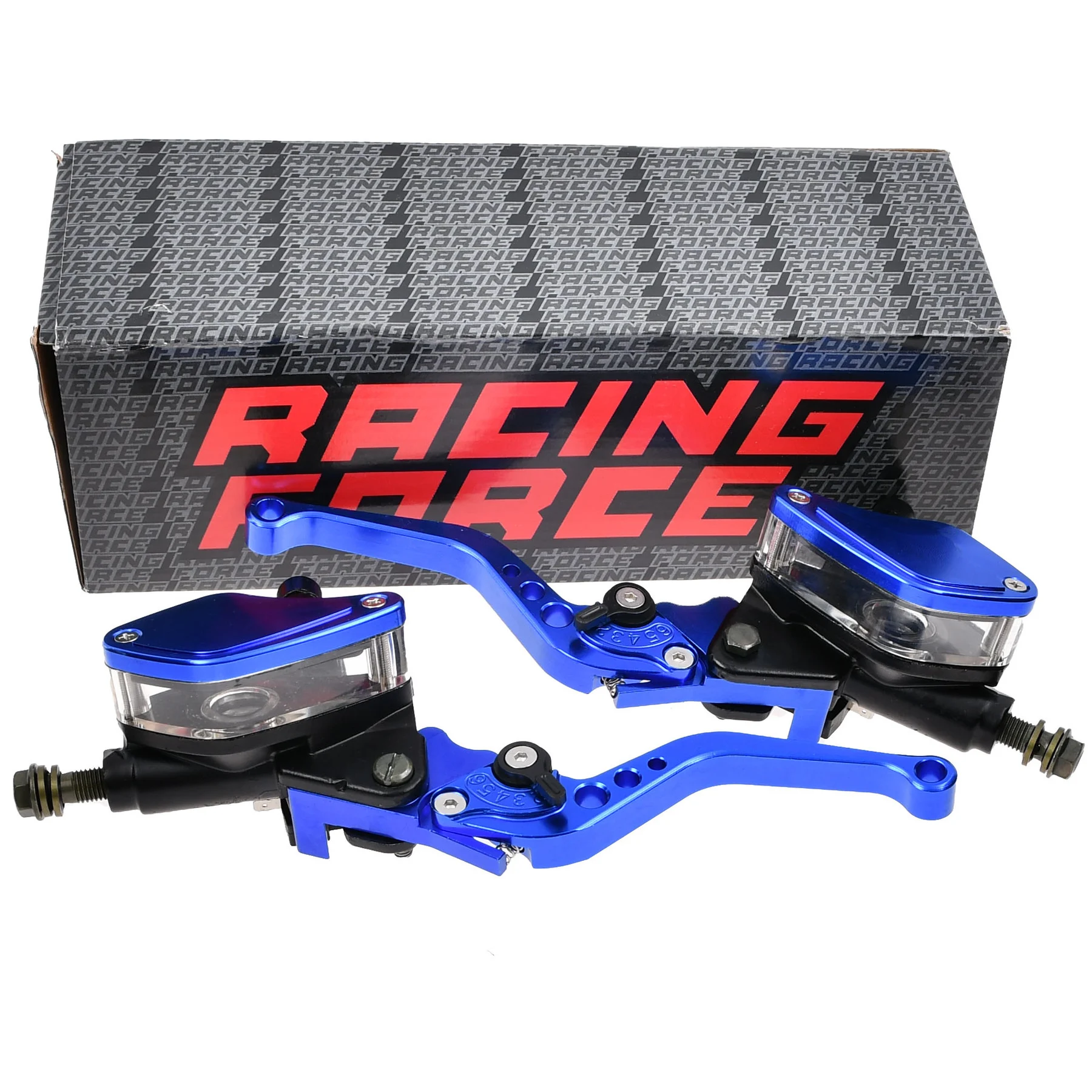 Dźwignie klamki hamulca i sprzęgła twin niebieskie kpl. + pompa Racing Force — ujęcie 2