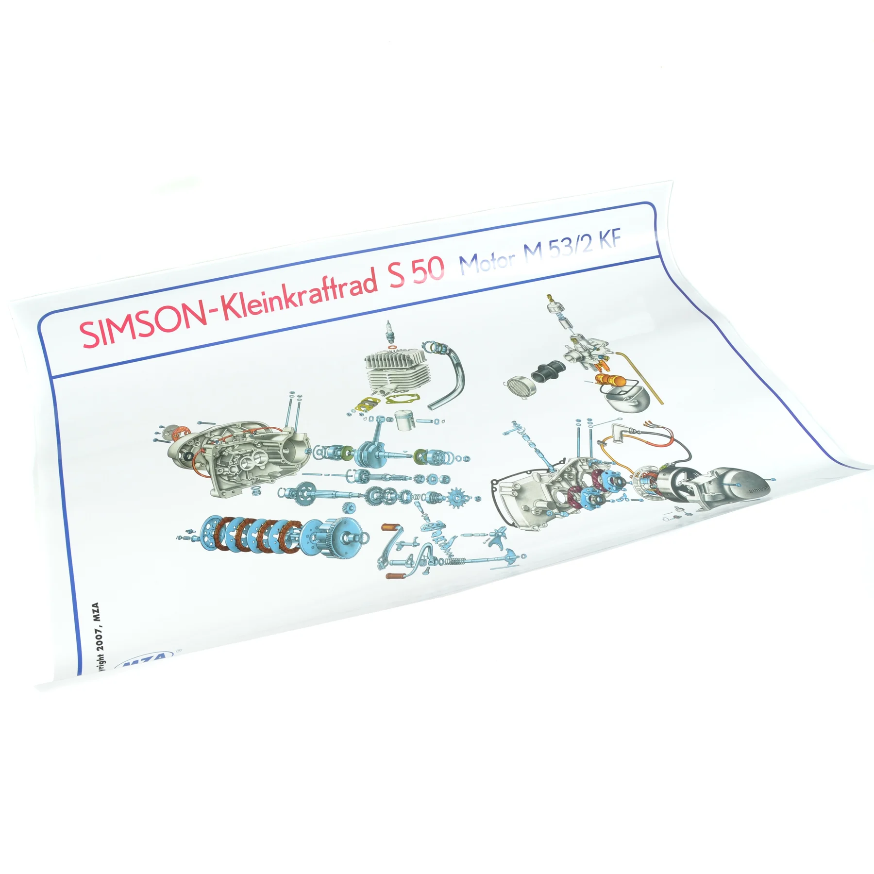 Plakat schemat silnika Simson S50 MZA — ujęcie 1