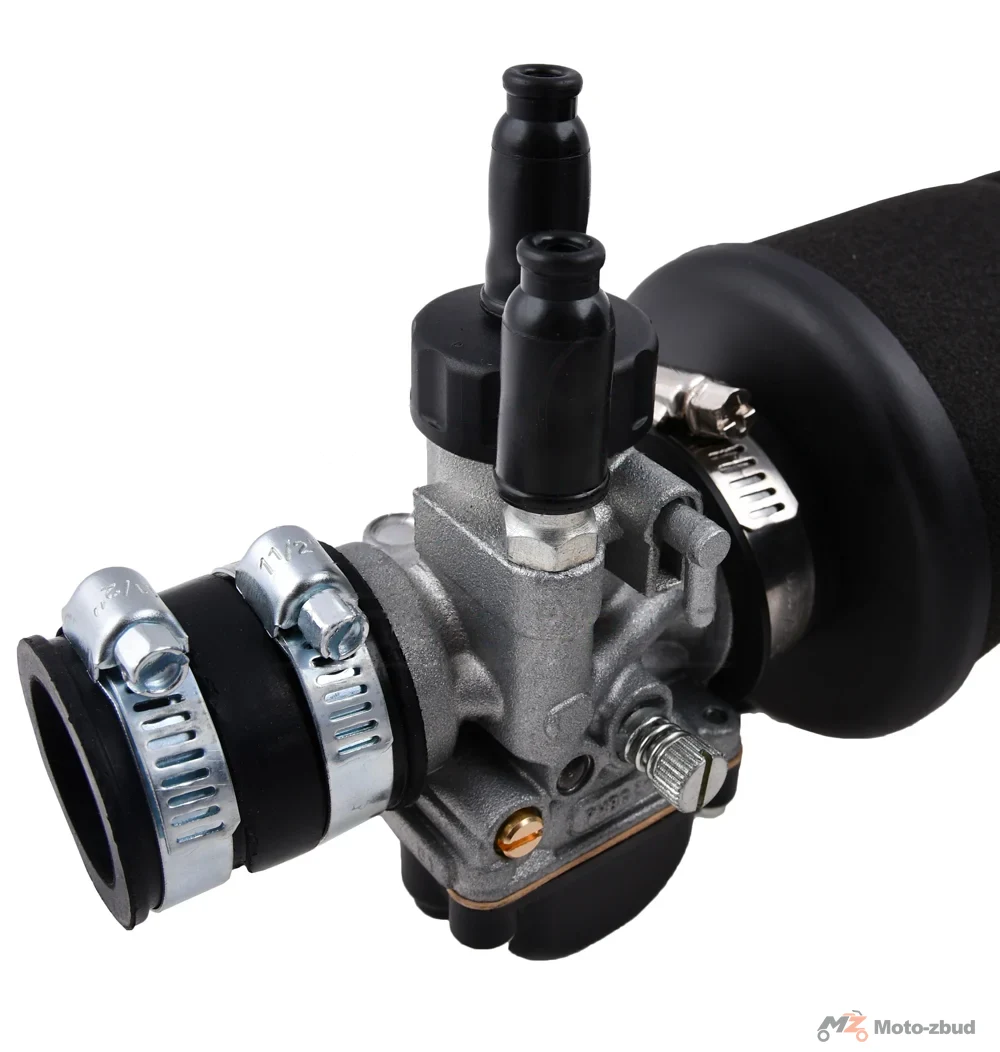 Gaźnik WSK 125 21 mm + króciec + filtr powietrza gąbka Dellorto italy · ssanie ręczne — ujęcie 2