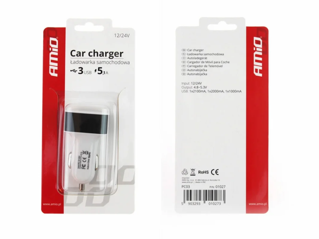 Ładowarka samochodowa 3xUSB 12V-24V 2100mA 2000mA 1000mA — ujęcie 4