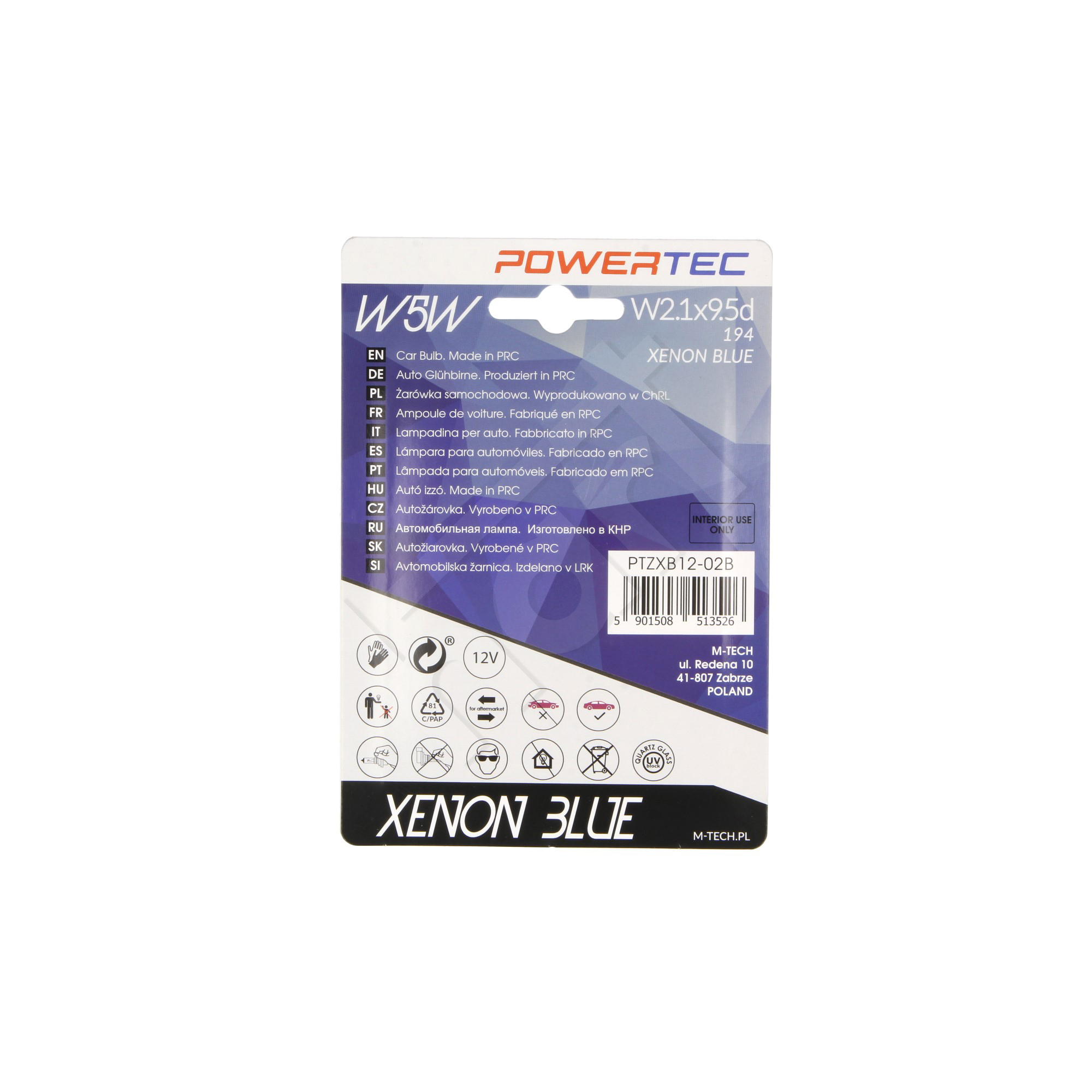 Żarówka całoszklana 12 V W5W xenon Blue, 2 szt. M-Tech PTZXB12-02B — ujęcie 3