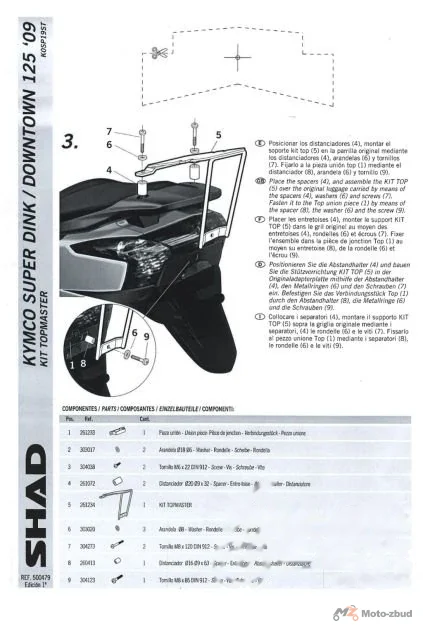 Stelaż kufra centralnego SHAD do Kymco Super Dink 125 / Super Dink 300 / Street Downtown 125 / Street Downtown 300 — 2009–2016 — KSHK0SP19ST — ujęcie 3