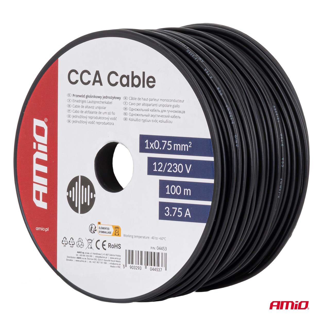 Przewód jednożyłowy czarny Cable CCA 1x0.75mm2 100m 3.75A 12/230V — ujęcie 5