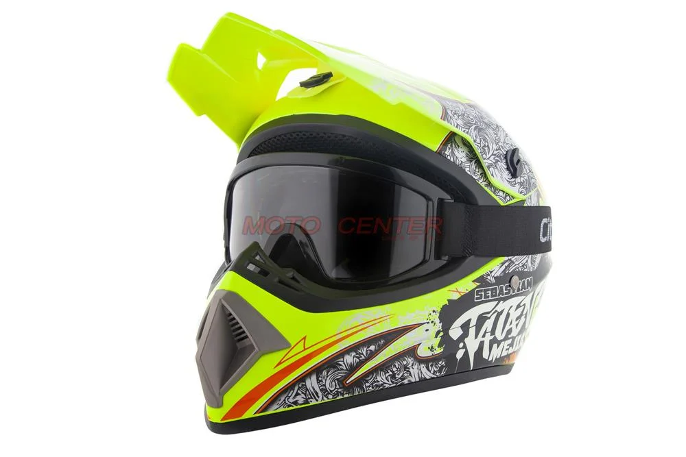 Zestaw Kask crossowy City-Bike WL-905 Tatan Seledynowy L + Gogle Cross City-Bike MD-889 czarne — ujęcie 1