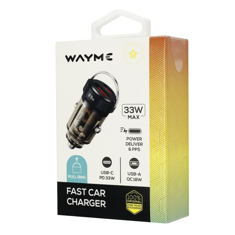 WAYME Ładowarka 12/24V USB 18W + USB-C PD 33W z pierścieniem przezroczysta czarna — ujęcie 2