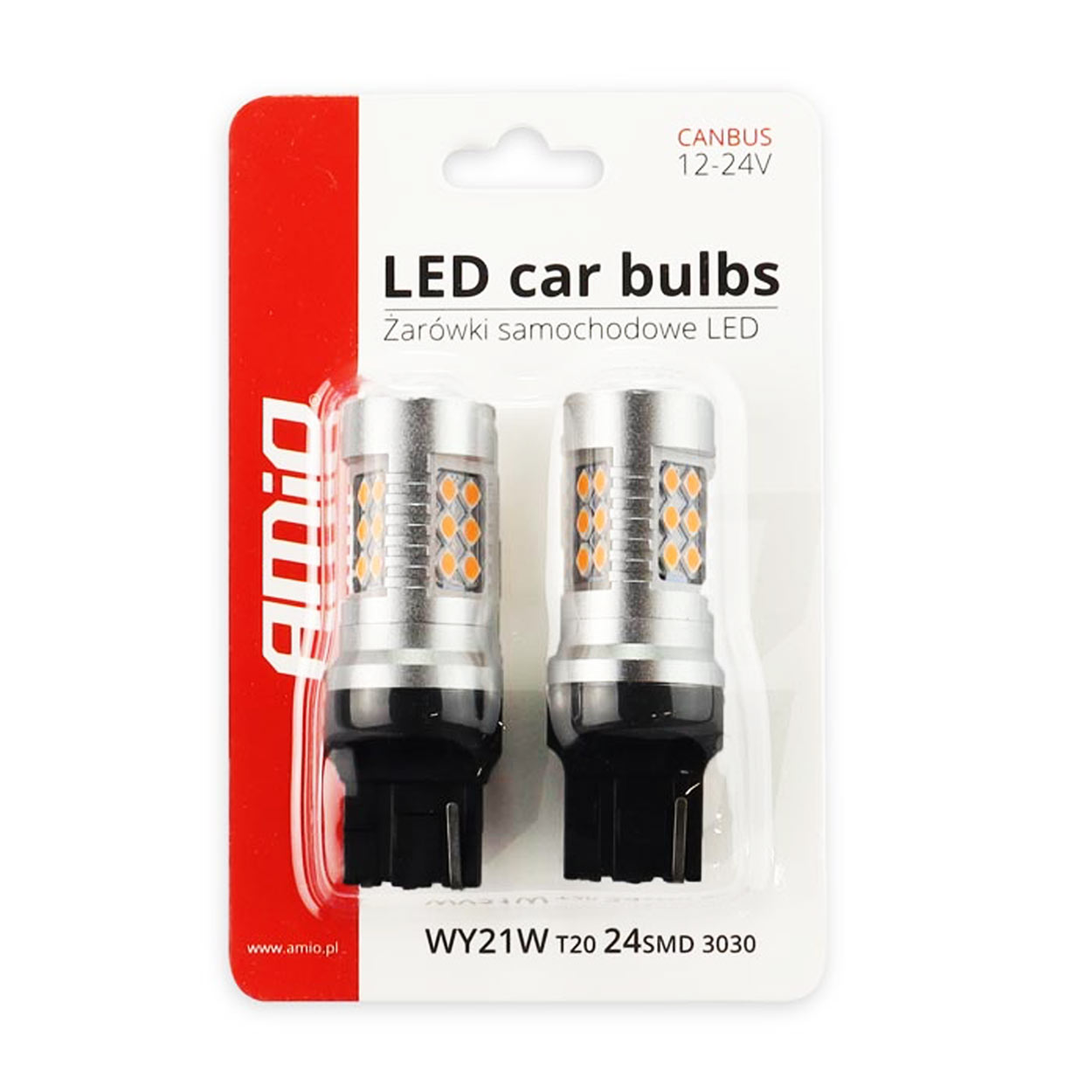 Żarówki LED CANBUS 3030 24SMD T20 WY21W Pomarańczowa Amber 12 V 24 V — ujęcie 8