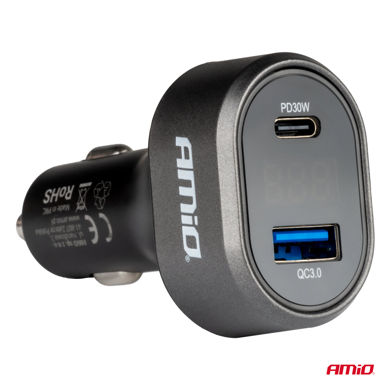 Szybka ładowarka samochodowa z woltomierzem 48 W PD30W QC3.0 USB-A USB-C — ujęcie 2