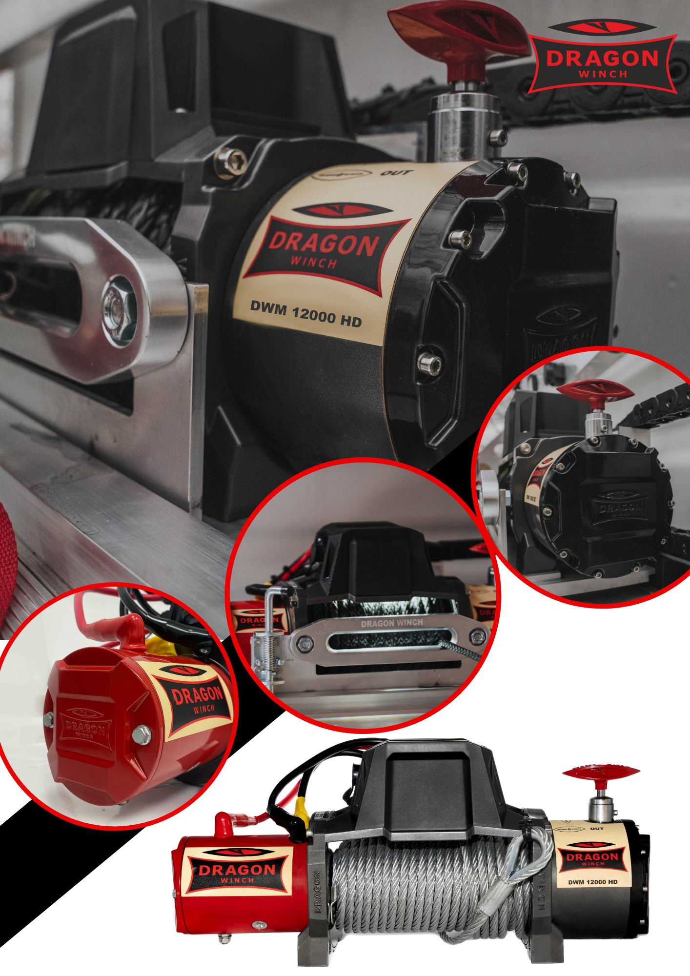 Wyciągarka samochodowa linowa 5,4T 12 V wersja po Liftingu + pokrowiec DRAGON WINCH DWM12000HD LIFT — ujęcie 3