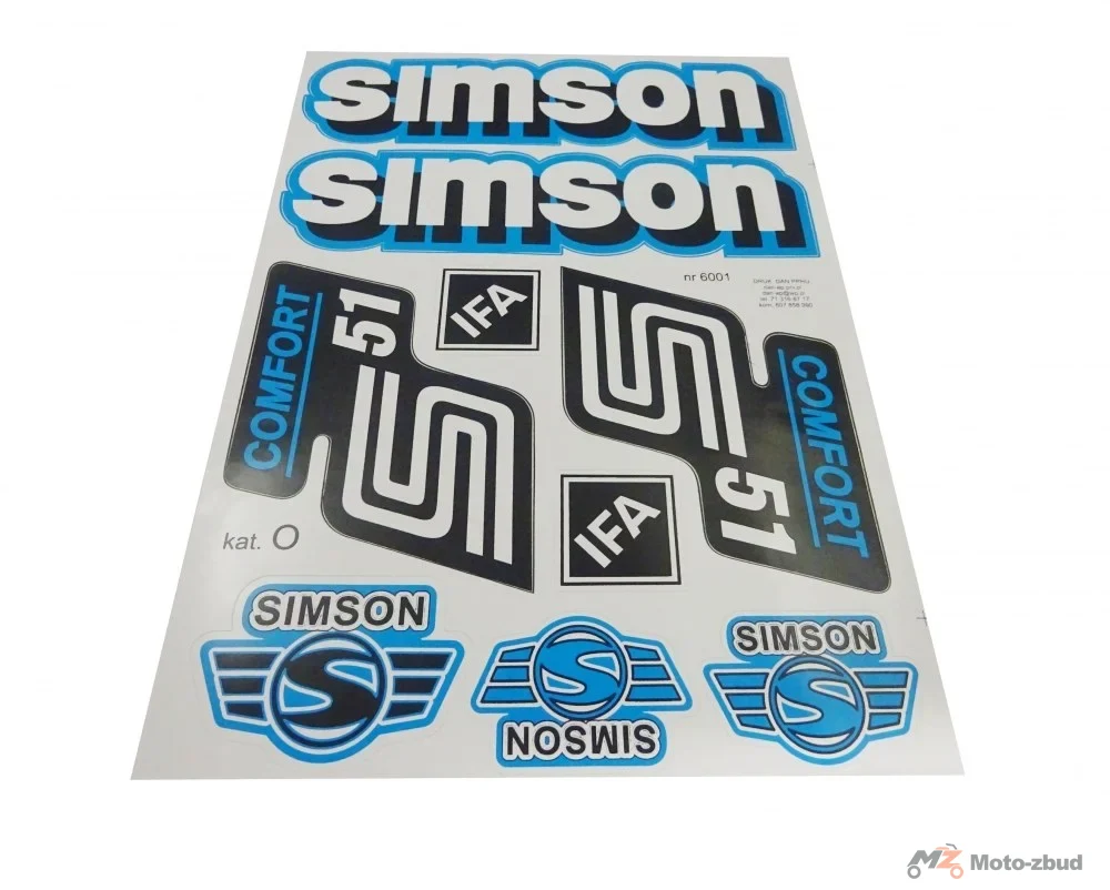 Nalepka Simson S-51 comfort niebieski - komplet na pojazd (9szt)