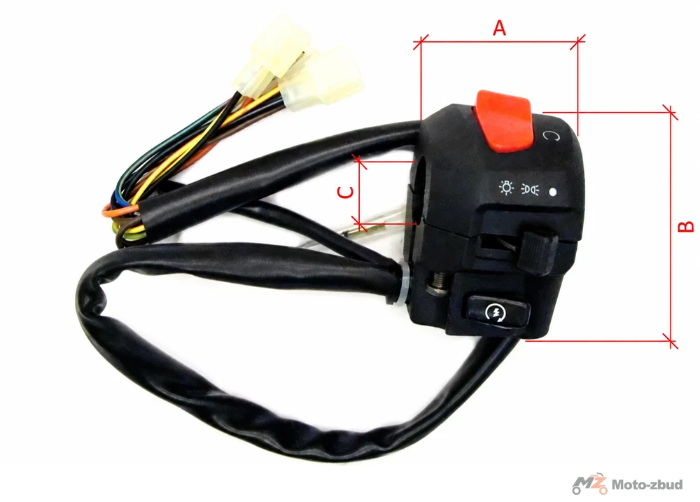 Junak M20 320 cm³ zespół przełączników prawy (czarny mat) (2x kostka 2/4 + 3 przewody)
