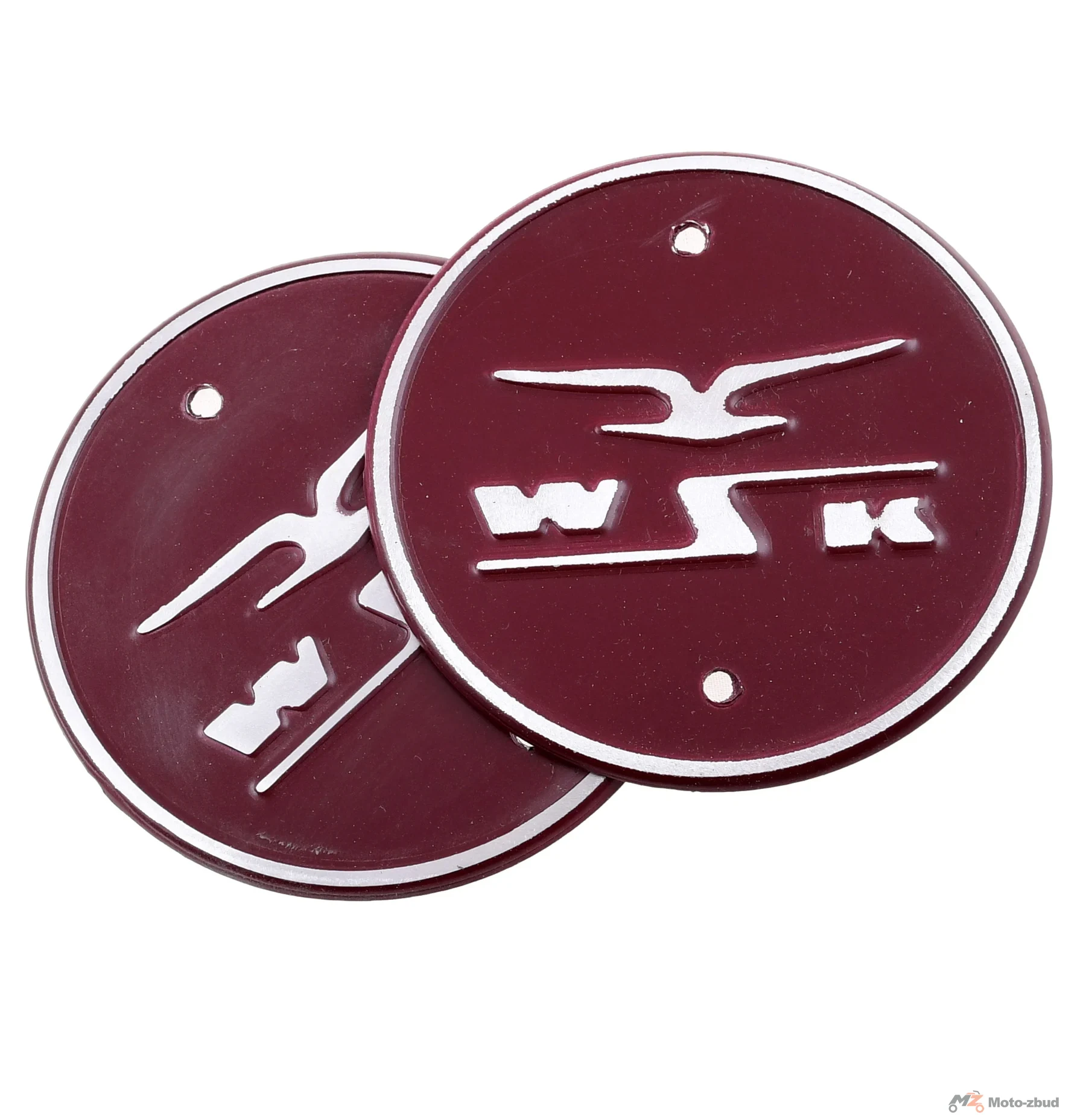Emblemat zbiornika paliwa WSK aluminium tłoczony przykręcany bordowy kpl. PL