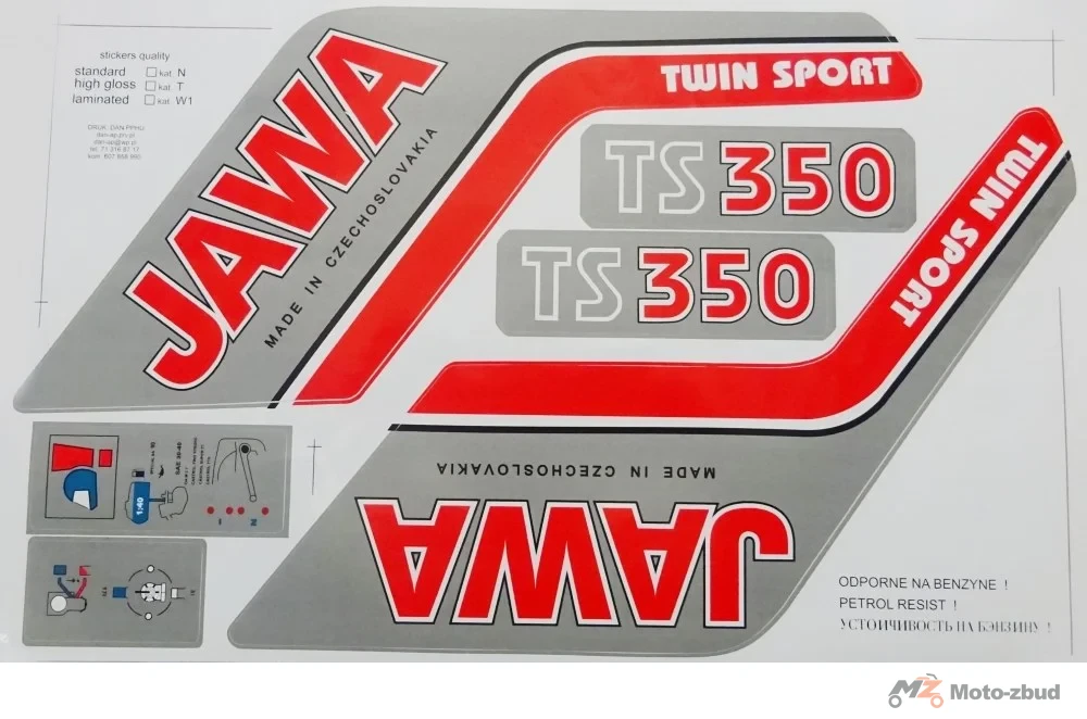 Nalepki zbiornika paliwa JAWA-350 czerwone